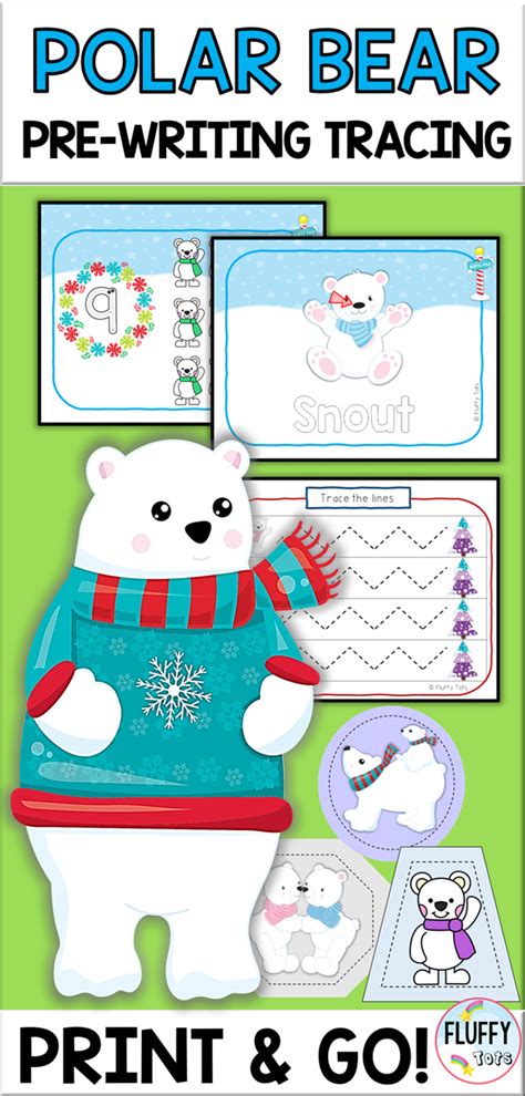 pages polar bear pre writing tracing  preschool prek