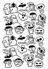 Halloween Coloring Pages Doodle Characters Kids Adults Color Adult Print Drawings Easy Cute Doodles Drawing Justcolor Printable Sheets Pumkin Events sketch template