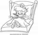 Sick Clipart Bed Vector Kid Child Outlined Lying Clip Cartoon Coloring Drawing Person Illustration Stock Shutterstock Sketch Ground Search Illustrations sketch template