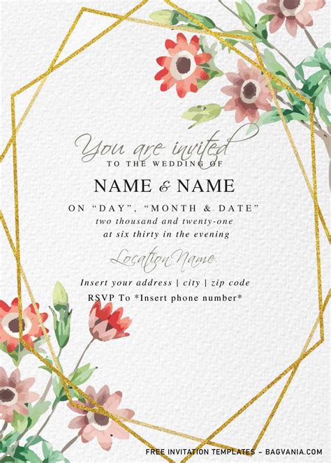 botanical floral wedding invitation templates  word  printable birthday invitation
