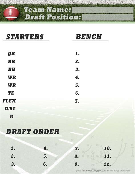 fantasy football roster sheets printable