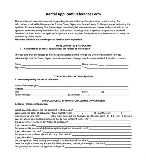 free 8 sample rental reference forms in pdf ms word