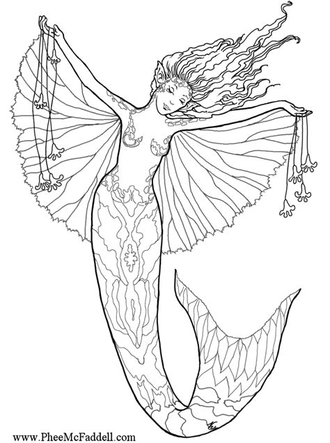 mermaid realistic fairy coloring pages