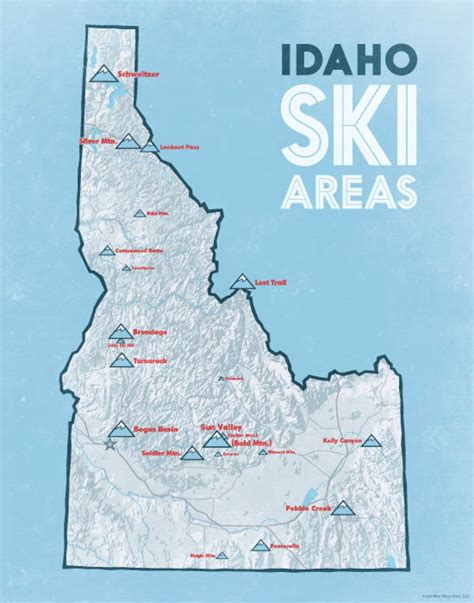 idaho ski resorts map  print etsy canada