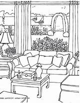 Room Coloring Drawing Pages Adult Living Perspective Point House Rooms Drawings Adults Color Choose Board Kids Colouring Getdrawings sketch template
