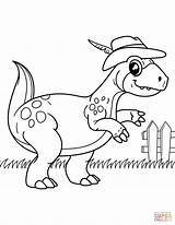 Coloring Dinosaur Hat Cowboy Pages Fargelegge Wearing Bilde Tur Dinosaurs Går Fargelegging sketch template