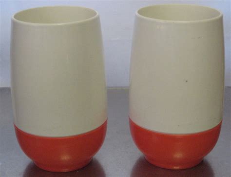 vintage thermos insulated ware drinking cups mugs orange and white