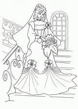 Coloring Princess Wedding Dress Pages Printable Bride Her Supercoloring Barbie Disney Color Kids Print Colorkid Clipart Easy Stairs Dresses Library sketch template