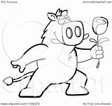 Presenting Boar Romantic Rose Single Clipart Cartoon Thoman Cory Outlined Coloring Vector 2021 sketch template