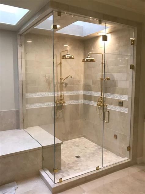 champagne fixtures in a steam shower with operable transom custom