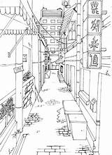 Perspective City Drawing Japanese Point Deviantart Line Sketches sketch template