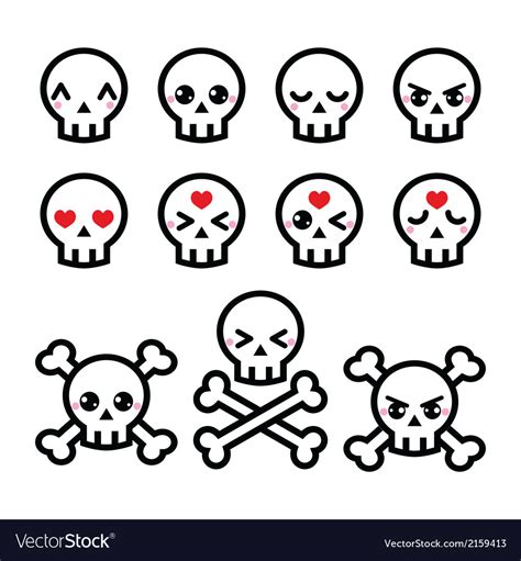 kawaii cute halloween skull icons set royalty free vector