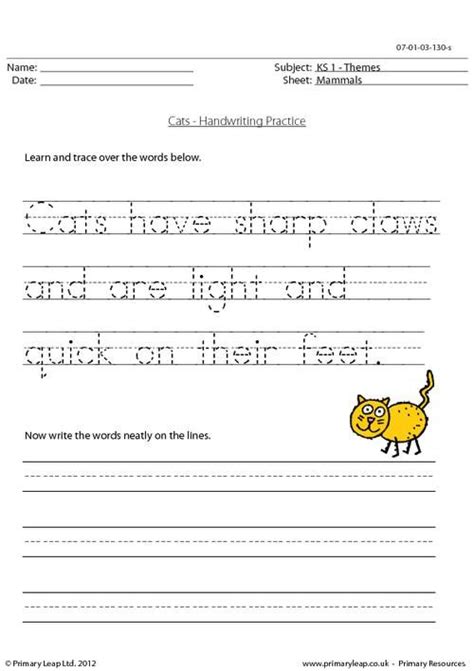 handwriting practice worksheet  ks pupils trace   words
