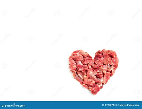 heart shaped chicken pieces  fresh meat isolated  white background stock photo image