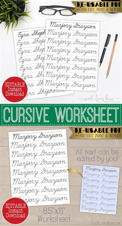 cursive  writing worksheet editable script handwriting practice
