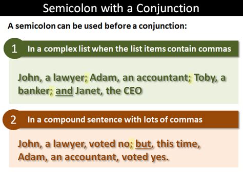 semicolons  conjunctions