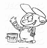 Cartoon Painter Boy Coloring Outline Paint Vector Bucket Purple Happy Leishman Ron Royalty sketch template