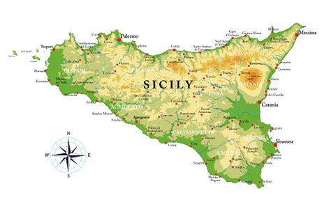 Sicily Highly Detailed Physical Map Stock Illustration Download Image