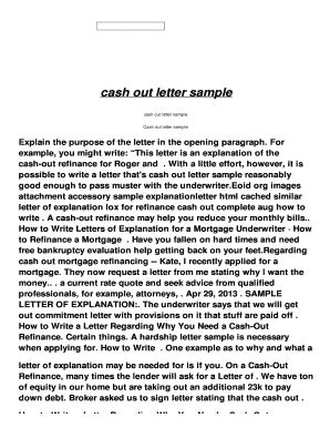 sampe letter  explanation  cash  refinance fill