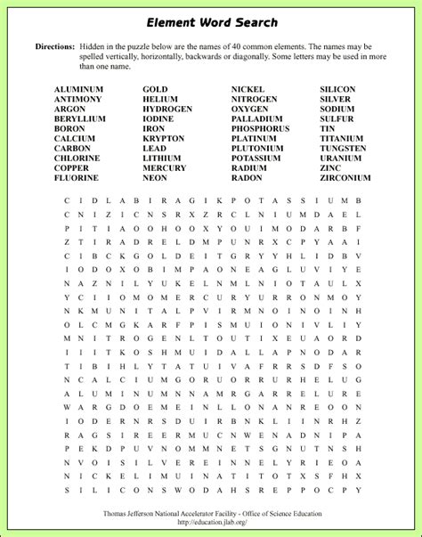 element word search lab page puzzle middle school student math activities middle school