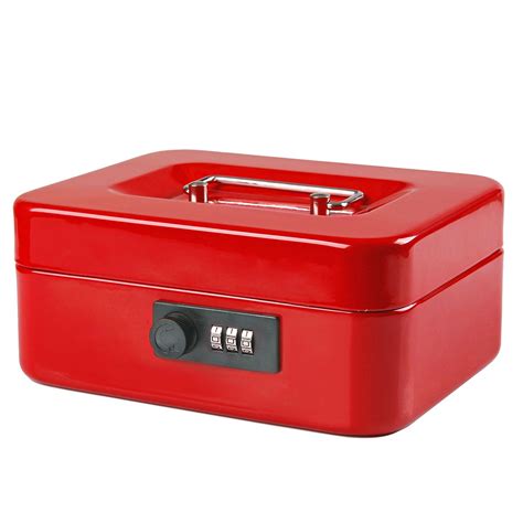 jssmst small cash box  combination lock durable metal cash box  money tray red