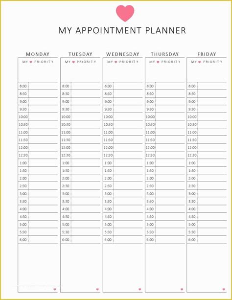 weekly appointment calendar template  appointment book templates