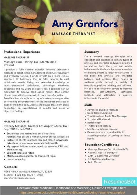 massage therapist resume samples templates pdfdoc  rb