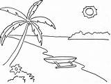 Pemandangan Mewarnai Pantai Alam Laut Gunung sketch template