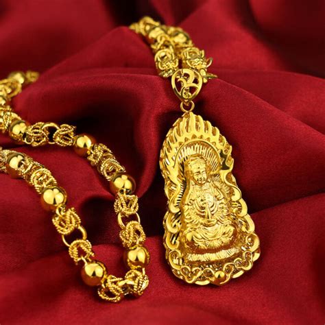 24k yellow gold plated buddha guanyin pendant mens womens chains