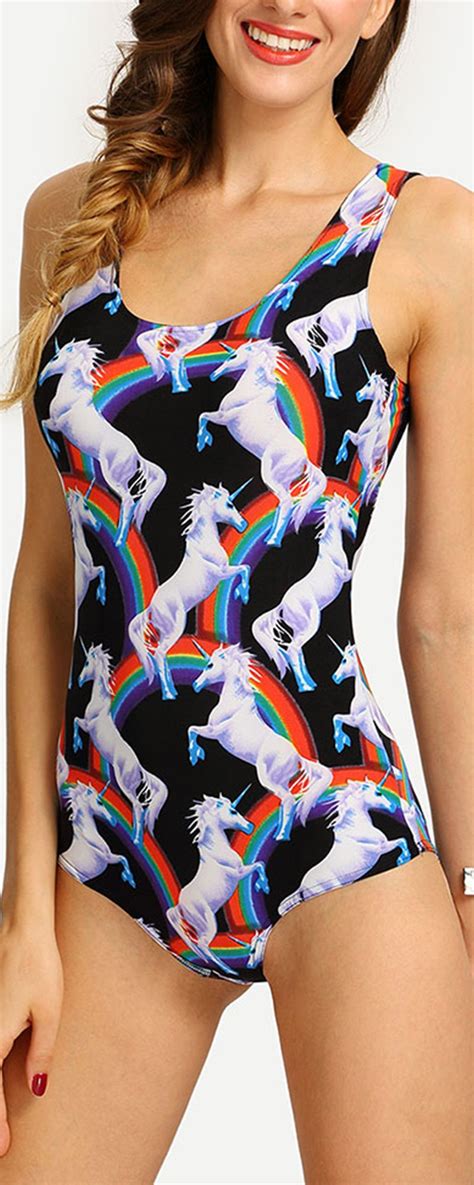 multicolor unicorn print one piece swimsuit one piece swimwear