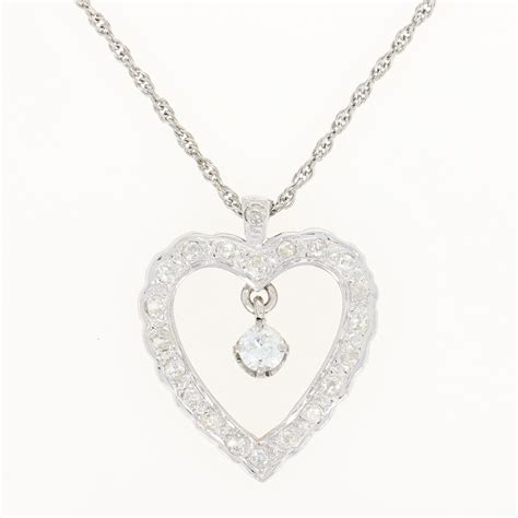 vintage diamond heart pendant necklace    white gold european ctw ebay