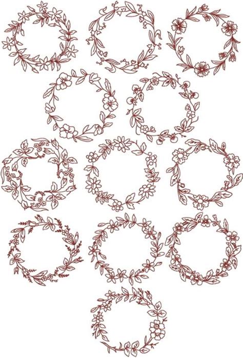 advanced embroidery designs redwork flower wreath set