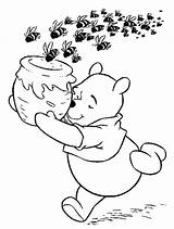 Pooh Honey Bear Coloring Pages Bees Eating Pursued School Template sketch template
