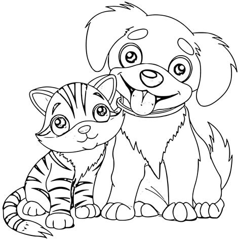 friendly dog  cat coloring page  printable coloring pages  kids