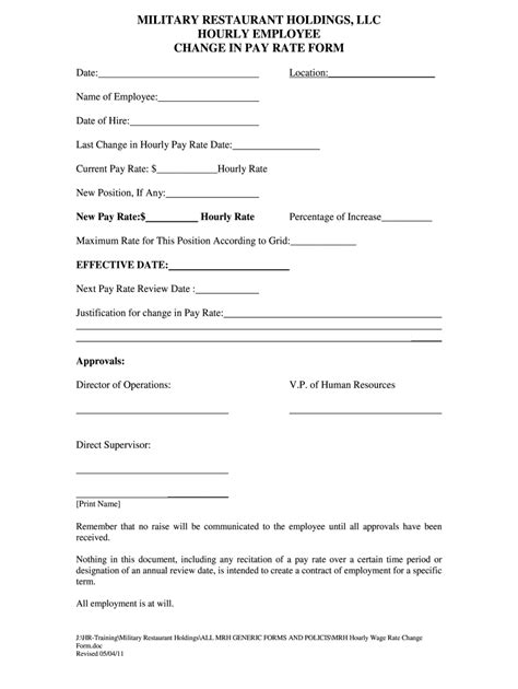 pay rate change   form fill   sign printable