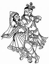 Flute Dancing Radha Krishna sketch template