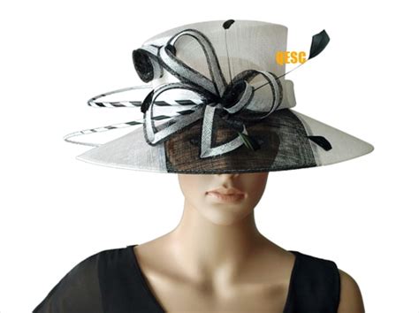 New White Black Two Tone Wide Brim Dress Sinamay Hats Church Hats For