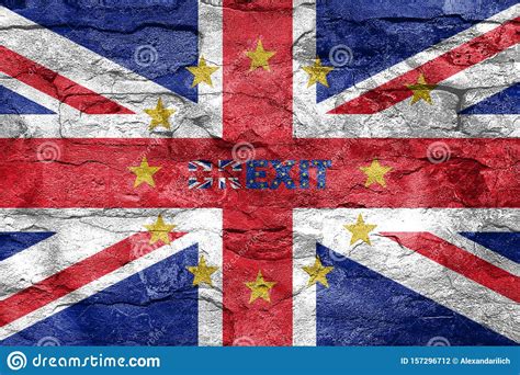 brexit concept great britain flag  eu yellow stars   star departing  circle
