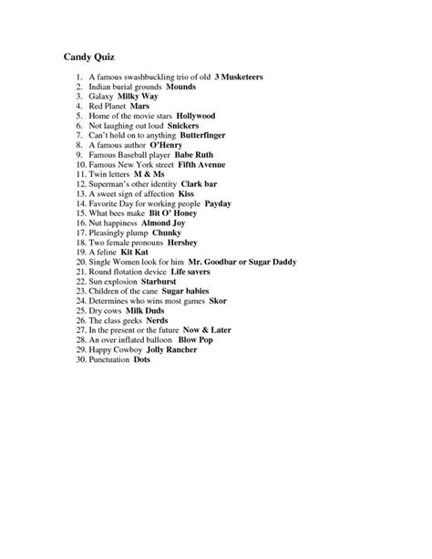 candyquizquestionsandanswers trivia questions  answers quiz
