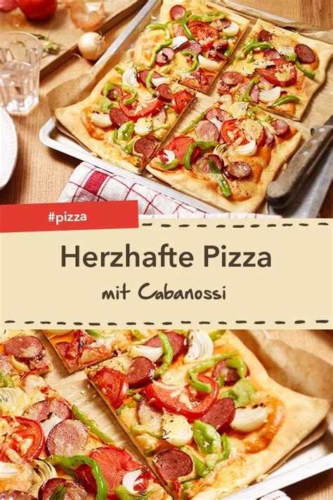 die herzhafte pizza mit cabanossi gruener paprika und