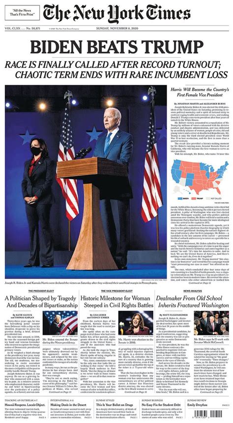 the front page of the new york times for nov 8 2020 the new york