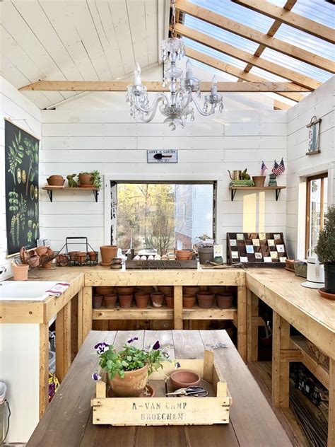 greenhouse  potting station garden shed interiors shed interior