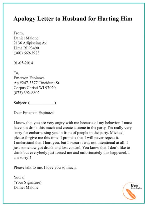 apology letter template  husband sample examples