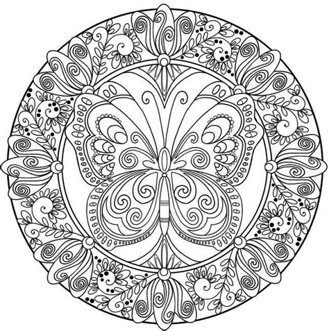 intricately designed coloring book page  flowers  butterflies
