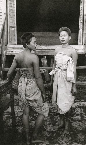 an informal portrait of two women in traditional cambodian clothing cambodia © unknown