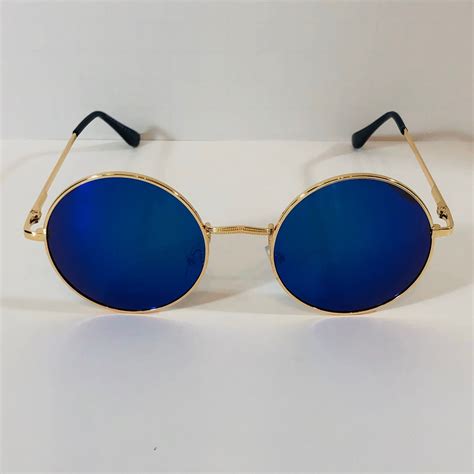 Mirrored Lens Circle Sunglasses Circle Sunglasses Blue Mirrored