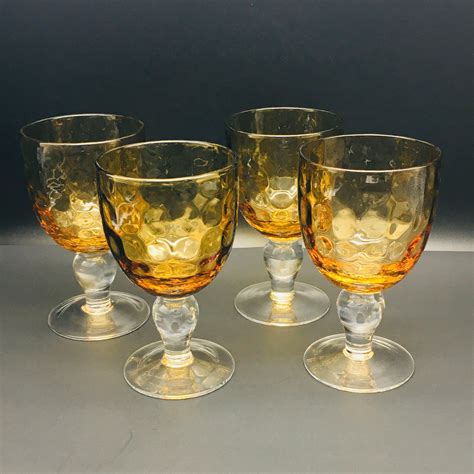 Vintage Amber Dot Optic Wine Glasses Water Goblets With Etsy Wine