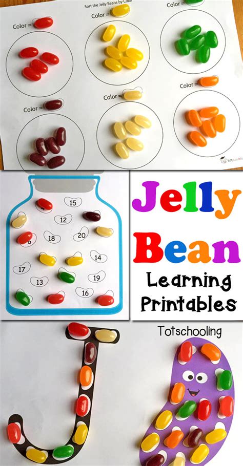 jelly bean learning printables  kids totschooling toddler