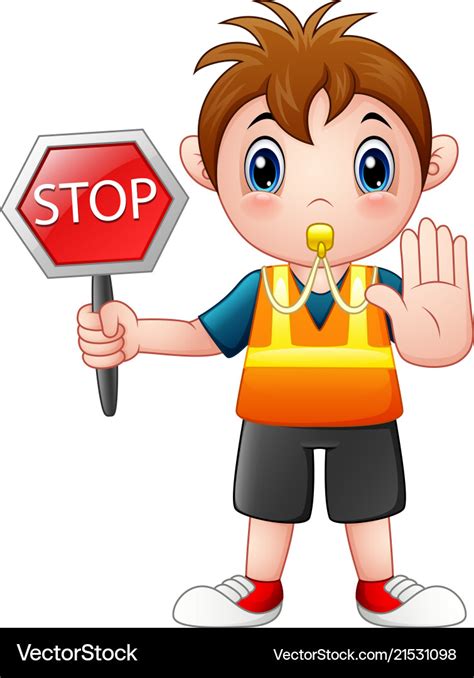 cartoon boy holding  stop sign royalty  vector image