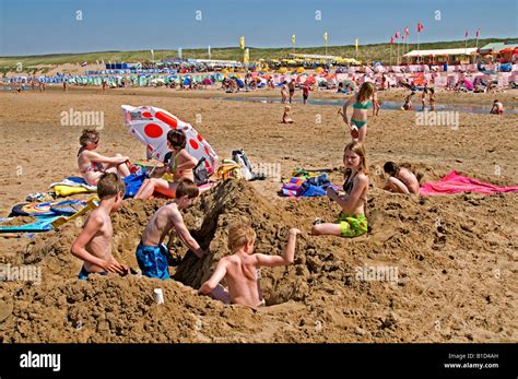 wassenaar netherlands  hague south holland   hague beach sea children boy girl stock